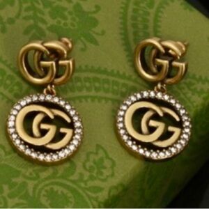 Gucci Gold GG Earrings with Crystal Halo
